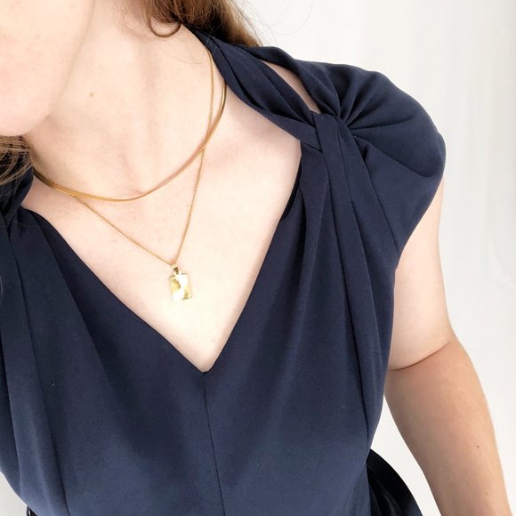 Anne Klein Midi Belted Fit and Flare Navy Blue Dress - Picture 6 of 14